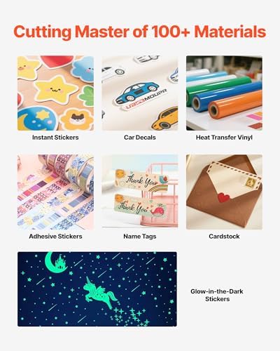 VEVOR Cutting Machine  Automatic Edge Detection Vinyl Cutter Machine with Design Software and Materials  Compatible with Multiple File Formats  for Creating Customized DIY Crafts  Cards  Stickers
