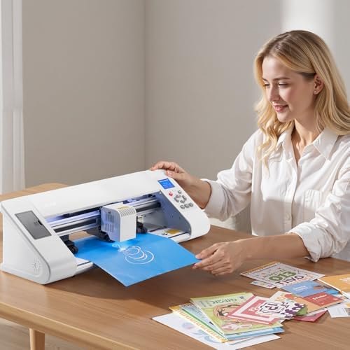 VEVOR Cutting Machine  Automatic Edge Detection Vinyl Cutter Machine with Design Software and Materials  Compatible with Multiple File Formats  for Creating Customized DIY Crafts  Cards  Stickers