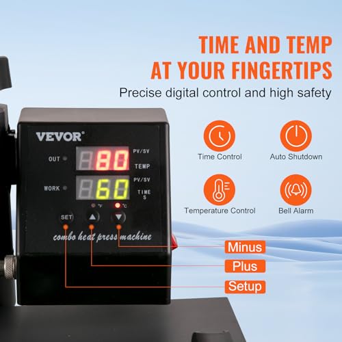 VEVOR Heat Press Machine 8 in 1 Combo Heat Press 15x15 Inch Heat Transfer Machine 360 Degree Swing Away Digital Tshirt Press Multifunction Heat Transfer Sublimation for T Shirts Mugs Hats Plates Caps