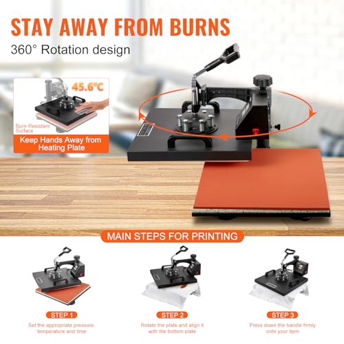 VEVOR Heat Press Machine 8 in 1 Combo Heat Press 15x15 Inch Heat Transfer Machine 360 Degree Swing Away Digital Tshirt Press Multifunction Heat Transfer Sublimation for T Shirts Mugs Hats Plates Caps