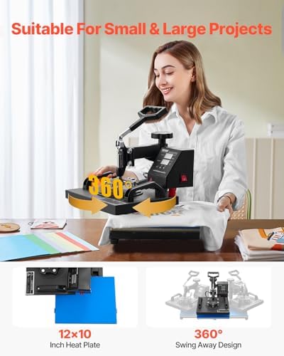 VEVOR Heat Press  12x10in Heat Press Machine  Clamshell Sublimation Transfer Printer Fast Heat up  Digital Precise Temperature Control  Vinyl Heat Press for T Shirts Bags Garments Mats Puzzles  650W