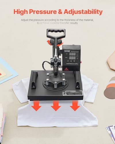 VEVOR Heat Press  12x10in Heat Press Machine  Clamshell Sublimation Transfer Printer Fast Heat up  Digital Precise Temperature Control  Vinyl Heat Press for T Shirts Bags Garments Mats Puzzles  650W