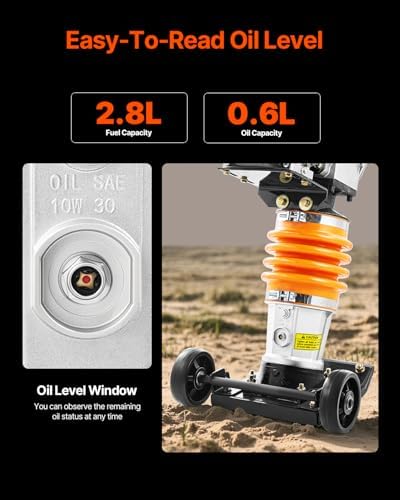 VEVOR Jumping Jack Compactor  6 5 HP Vibratory Rammer Fuel Powered 196 cc Engine Tamper  3600 lbs Impact Force  26 Max Compaction Depth  Four Spring  for Soil  Gravel  Concrete Slabs  Foundations