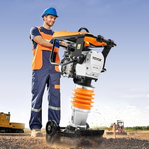 VEVOR Jumping Jack Compactor  6 5 HP Vibratory Rammer Fuel Powered 196 cc Engine Tamper  3600 lbs Impact Force  26 Max Compaction Depth  Four Spring  for Soil  Gravel  Concrete Slabs  Foundations