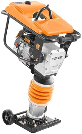 VEVOR Jumping Jack Compactor  6 5 HP Vibratory Rammer Fuel Powered 196 cc Engine Tamper  3600 lbs Impact Force  26 Max Compaction Depth  Four Spring  for Soil  Gravel  Concrete Slabs  Foundations