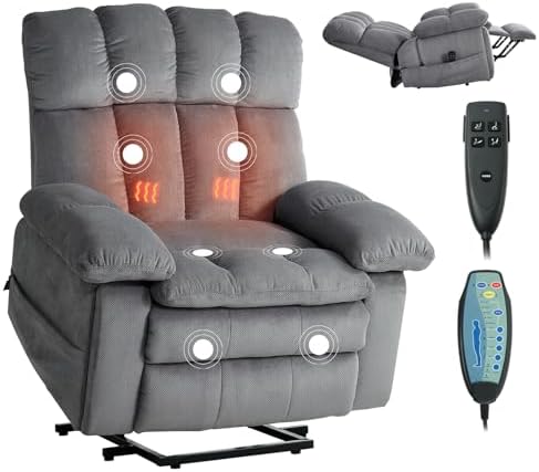 VEVOR Large Power Lift Recliner Chair  Triple Motor Lift Chair with Heat and Massage for Elderly  Position Adjustable  Leather Surface with Storage Pockets and Cup Holders  Brown