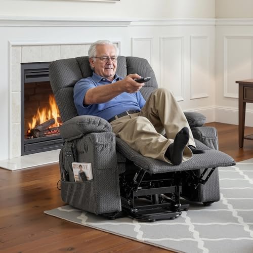 VEVOR Large Power Lift Recliner Chair  Dual Motor Lift Chair with Heat and Massage for Elderly  Position Adjustable with Storage Pockets  Cup Holders  Velvet Fabric  Dark Gray