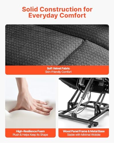 VEVOR Large Power Lift Recliner Chair  Dual Motor Lift Chair with Heat and Massage for Elderly  Position Adjustable with Storage Pockets  Cup Holders  Velvet Fabric  Dark Gray