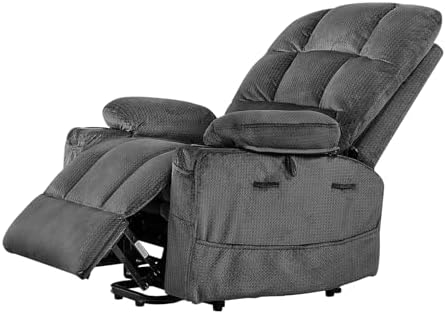VEVOR Large Power Lift Recliner Chair  Dual Motor Lift Chair with Heat and Massage for Elderly  Position Adjustable with Storage Pockets  Cup Holders  Velvet Fabric  Dark Gray