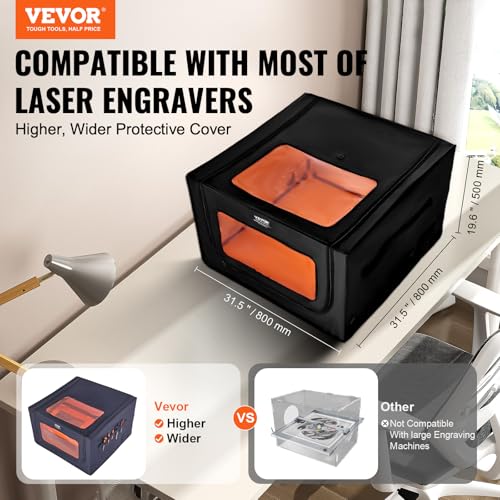 VEVOR Laser Engraver Enclosure 31 5 x 31 5 x 19 6  Dual Direction Viewing  Flame Retardant and Fireproof Cover  with Exhaust Fan and Pipe  Insulates Smoke  Noise and Eye Protection  Black