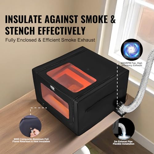 VEVOR Laser Engraver Enclosure 31 5 x 31 5 x 19 6  Dual Direction Viewing  Flame Retardant and Fireproof Cover  with Exhaust Fan and Pipe  Insulates Smoke  Noise and Eye Protection  Black