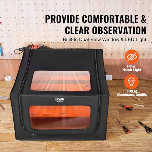 VEVOR Laser Engraver Enclosure 31 5 x 31 5 x 19 6  Dual Direction Viewing  Flame Retardant and Fireproof Cover  with Exhaust Fan and Pipe  Insulates Smoke  Noise and Eye Protection  Black