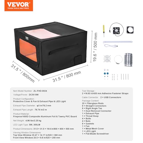 VEVOR Laser Engraver Enclosure 31 5 x 31 5 x 19 6  Dual Direction Viewing  Flame Retardant and Fireproof Cover  with Exhaust Fan and Pipe  Insulates Smoke  Noise and Eye Protection  Black