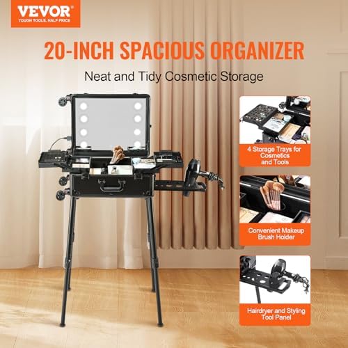 VEVOR Makeup Train Case Professional Makeup Storage Organizer Box Make Up Carrier for Women and Girls