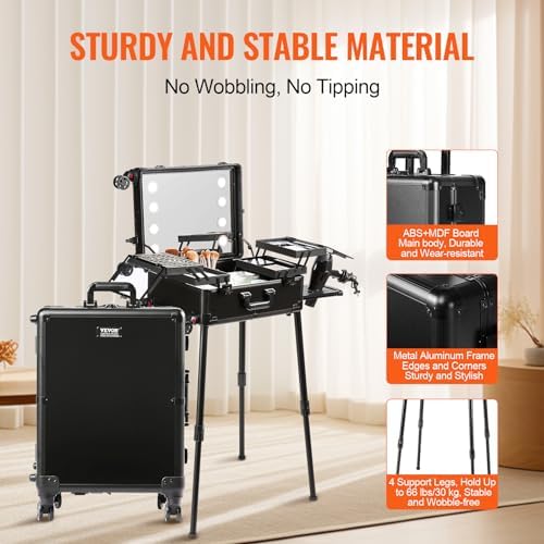 VEVOR Makeup Train Case Professional Makeup Storage Organizer Box Make Up Carrier for Women and Girls