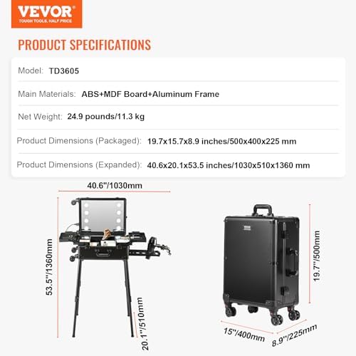 VEVOR Makeup Train Case Professional Makeup Storage Organizer Box Make Up Carrier for Women and Girls
