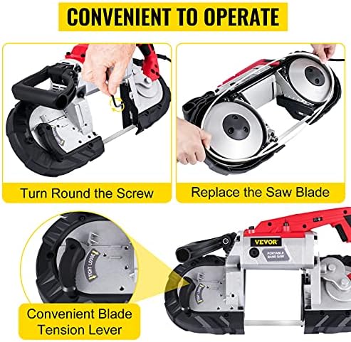 VEVOR Portable Band Saw  110V Removable Alloy Steel Base 5 Inch Cutting Capacity Hand held Variable Speed Portable Bandsaw  10Amp Motor Deep Cut Band saw for Metal Wood