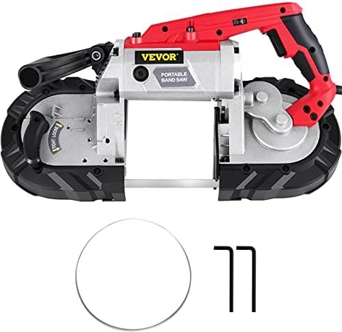 VEVOR Sierra de Cinta Portátil, Sierra de Banda con Cable de Capacidad de Corte de 5 Pulgadas, Sierra de Banda Manual de Velocidad Variable, Sierra de Cinta Portátil con Motor de 10 Amperios, Sierra