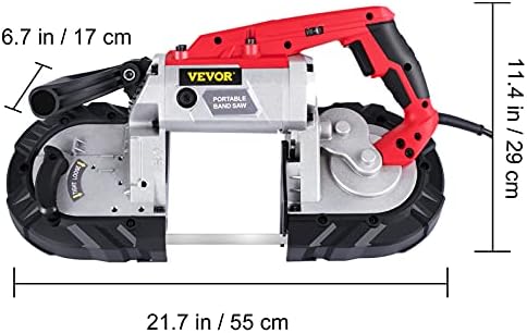 VEVOR Sierra de Cinta Portátil, Sierra de Banda con Cable de Capacidad de Corte de 5 Pulgadas, Sierra de Banda Manual de Velocidad Variable, Sierra de Cinta Portátil con Motor de 10 Amperios, Sierra