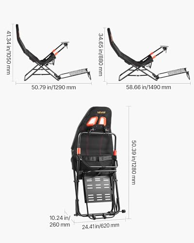 VEVOR Portable Racing Wheel Stand  Foldable & Adjustable Steering Sim Wheel Stand  18 5 in Seat Inner Width  Compatible with Logitech G923/G920/G29  Thrustmaster T248P  Fanatec  Hori  Mad Catz  Black