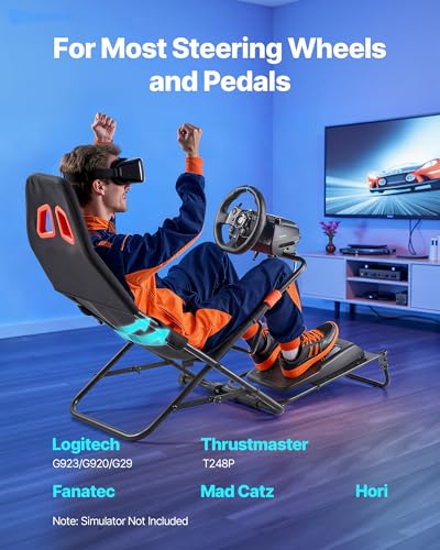 VEVOR Portable Racing Wheel Stand  Foldable & Adjustable Steering Sim Wheel Stand  18 5 in Seat Inner Width  Compatible with Logitech G923/G920/G29  Thrustmaster T248P  Fanatec  Hori  Mad Catz  Black