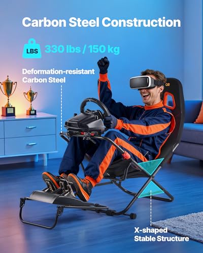 VEVOR Portable Racing Wheel Stand  Foldable & Adjustable Steering Sim Wheel Stand  18 5 in Seat Inner Width  Compatible with Logitech G923/G920/G29  Thrustmaster T248P  Fanatec  Hori  Mad Catz  Black