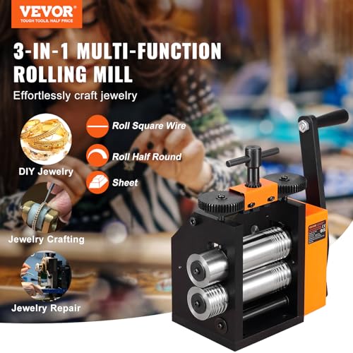 VEVOR Rolling Mill  3/76 mm Jewelry Rolling Mill Machine  1  2 Gear Ratio  3 in 1 Multi Function Rolling Mill  0 1 7mm Press Thickness for Metal Jewelry Making Sheet Square Wire Semicircle Pattern