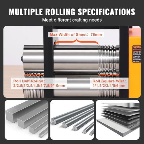 VEVOR Rolling Mill 3/76 mm Jewelry Rolling Mill Machine 1 2 Gear Ratio 3 in 1 Multi Function Rolling Mill 0 1 7mm Press Thickness for Metal Jewelry Making Sheet Square Wire Semicircle Pattern