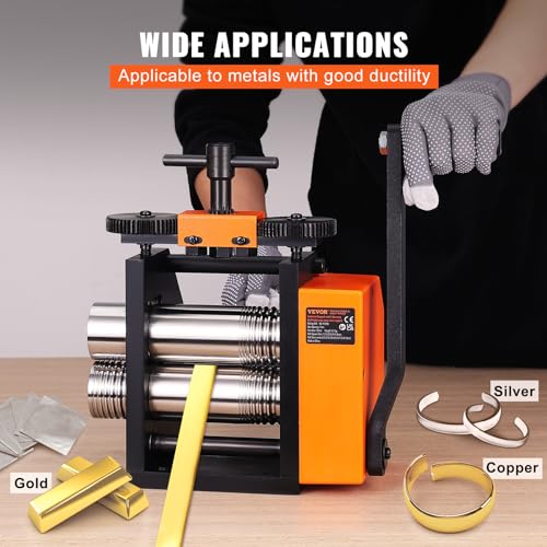 VEVOR Rolling Mill 3/76 mm Jewelry Rolling Mill Machine 1 2 Gear Ratio 3 in 1 Multi Function Rolling Mill 0 1 7mm Press Thickness for Metal Jewelry Making Sheet Square Wire Semicircle Pattern