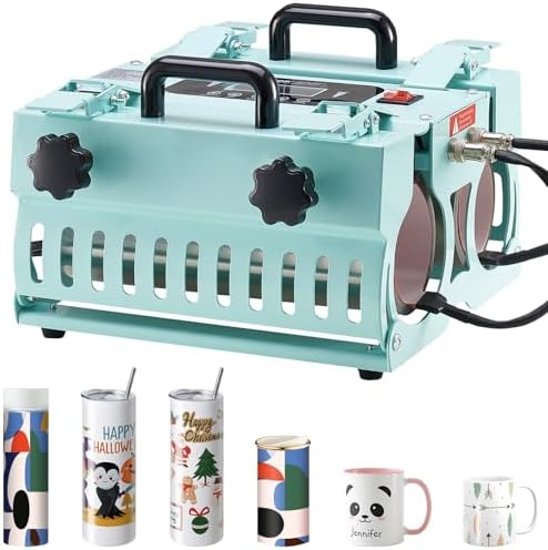 VEVOR Tumbler Heat Press Machine  11 30oz Mug Press  Heat Up Fast and Even  Tumbler Press with Sublimation Paper  Tape and Gloves  Temp and Time Setting  for Sublimation Tumblers  Cups  Mugs  Green