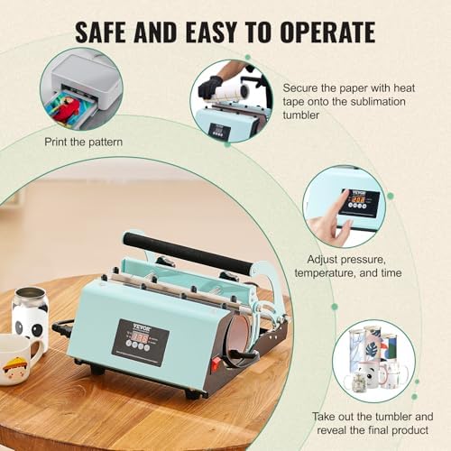 VEVOR Tumbler Heat Press Machine  11 30oz Mug Press  Heat Up Fast and Even  Tumbler Press with Sublimation Paper  Tape and Gloves  Temp and Time Setting  for Sublimation Tumblers  Cups  Mugs  Green