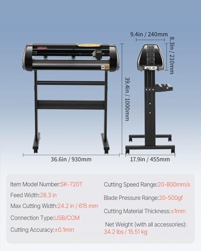 VEVOR Vinyl Cutter Machine  Upgraded 28 Inch Paper Feed Cutting Plotter Bundle  Adjustable Force & Speed Vinyl Printer with Powerful Stepper Motors  Signmaster Software Compatible with Windows System