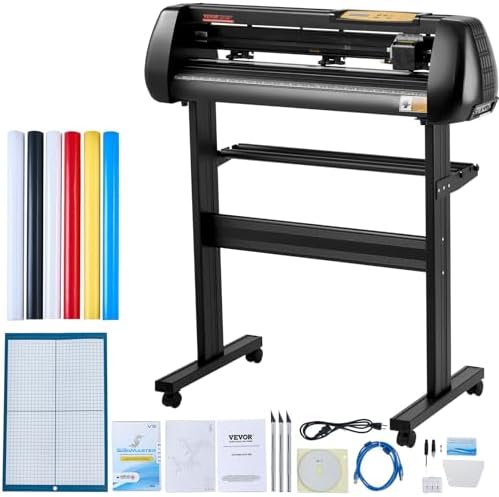 VEVOR Vinyl Cutter Machine  Upgraded 28 Inch Paper Feed Cutting Plotter Bundle  Adjustable Force & Speed Vinyl Printer with Powerful Stepper Motors  Signmaster Software Compatible with Windows System