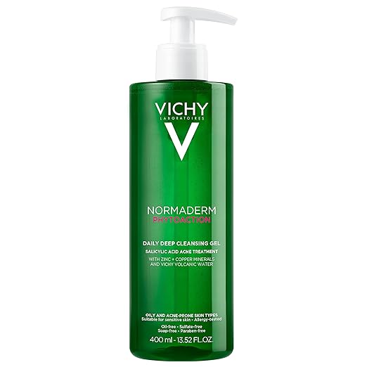 VICHY Normaderm Daily Acne Face Wash, Limpiador facial con ácido salicílico para piel grasa y propensa al acné