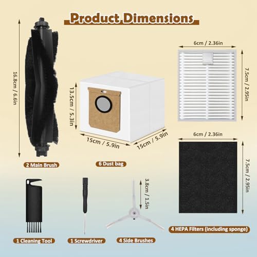 VIEWALL 18 Pack L60 Accessories Kit Replacement Compatible with Eufy L60 / L50 Robot Vacuum  Accessories Kit 2 Roller Brush  4 Side Brushes  4 Filters  6 Dust bags  1 Screwdriver  1 Cleaning tool