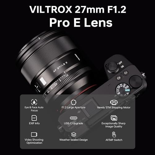 VILTROX 27mm F1 2 Pro E Mount Lens  27mm f/1 2 Autofocus Large Aperture APS C Prime Lens Compatible with Sony E Mount Mirrorless a7 a6700 a6500