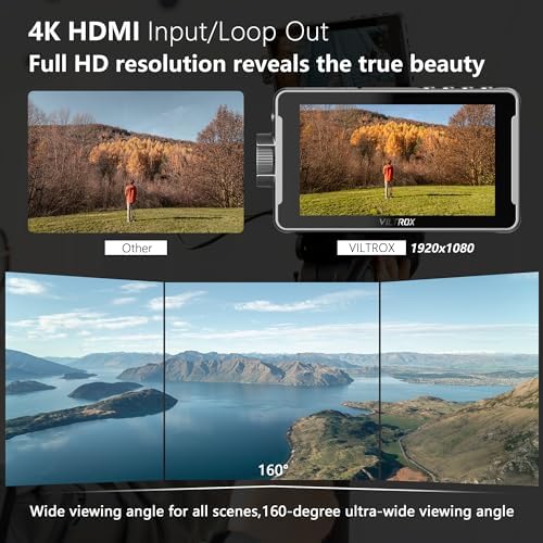 VILTROX DC 550 Touch Screen DSLR Camera Field Monitor 1200 Nits High Bright 5 5 inch DSLR Camera Monitor with Sunshade Hood/Battery 3D LUT HDR 4K HDMI in and Out Exposure Focus Assist Waveform Monitor