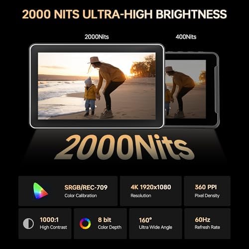 VILTROX DC 550 Touch Screen DSLR Camera Field Monitor 1200 Nits High Bright 5 5 inch DSLR Camera Monitor with Sunshade Hood/Battery 3D LUT HDR 4K HDMI in and Out Exposure Focus Assist Waveform Monitor