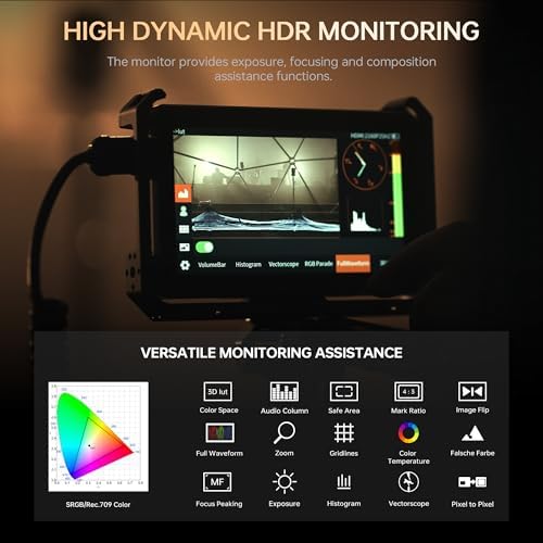 VILTROX DC 550 Touch Screen DSLR Camera Field Monitor 1200 Nits High Bright 5 5 inch DSLR Camera Monitor with Sunshade Hood/Battery 3D LUT HDR 4K HDMI in and Out Exposure Focus Assist Waveform Monitor