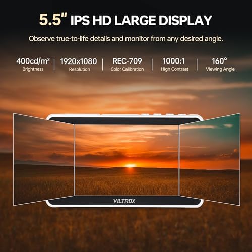VILTROX DC 550 Touch Screen DSLR Camera Field Monitor 1200 Nits High Bright 5 5 inch DSLR Camera Monitor with Sunshade Hood/Battery 3D LUT HDR 4K HDMI in and Out Exposure Focus Assist Waveform Monitor