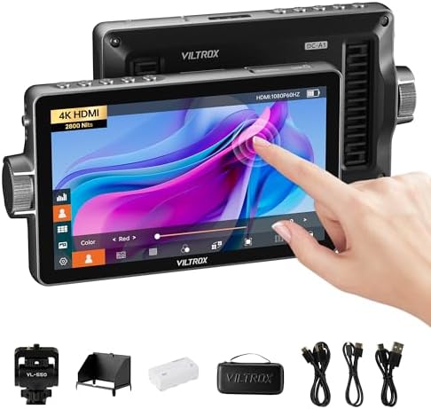 VILTROX DC 550 Touch Screen DSLR Camera Field Monitor 1200 Nits High Bright 5 5 inch DSLR Camera Monitor with Sunshade Hood/Battery 3D LUT HDR 4K HDMI in and Out Exposure Focus Assist Waveform Monitor