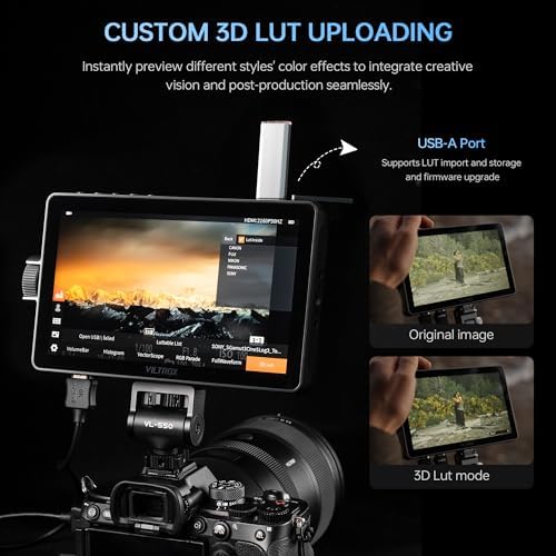 VILTROX DC 550 Touch Screen DSLR Camera Field Monitor 1200 Nits High Bright 5 5 inch DSLR Camera Monitor with Sunshade Hood/Battery 3D LUT HDR 4K HDMI in and Out Exposure Focus Assist Waveform Monitor