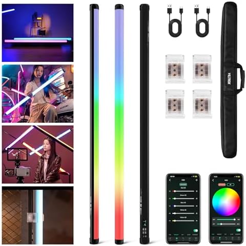 VILTROX K90 2 Pack RGB Tube Light  30W 38inch Large RGBWY Photography LED Video Stick Light Wand with APP/2 4G/Remote Control  CRI 97   26 Scenes  2500K 8500K  14 8V/3300mAh Battery  Magnetic Chip