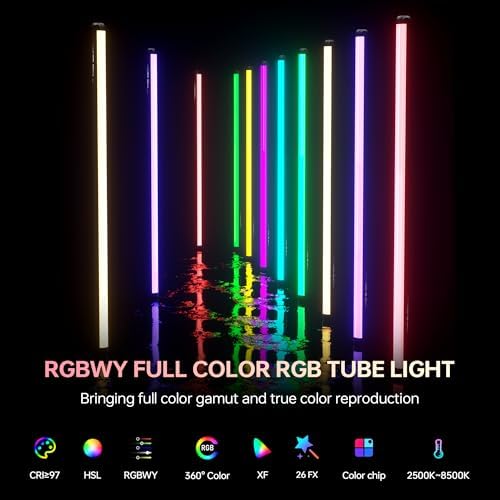 VILTROX K90 2 Pack RGB Tube Light  30W 38inch Large RGBWY Photography LED Video Stick Light Wand with APP/2 4G/Remote Control  CRI 97   26 Scenes  2500K 8500K  14 8V/3300mAh Battery  Magnetic Chip