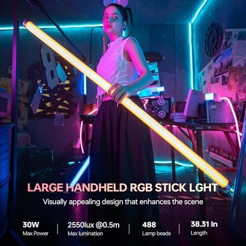 VILTROX K90 2 Pack RGB Tube Light  30W 38inch Large RGBWY Photography LED Video Stick Light Wand with APP/2 4G/Remote Control  CRI 97   26 Scenes  2500K 8500K  14 8V/3300mAh Battery  Magnetic Chip