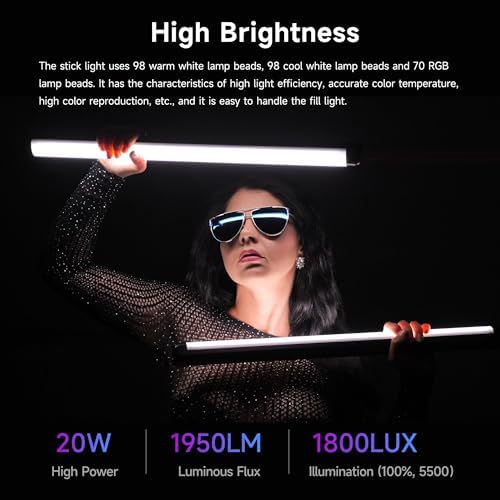 VILTROX K90 2 Pack RGB Tube Light  30W 38inch Large RGBWY Photography LED Video Stick Light Wand with APP/2 4G/Remote Control  CRI 97   26 Scenes  2500K 8500K  14 8V/3300mAh Battery  Magnetic Chip