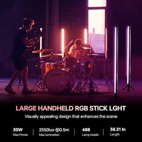 VILTROX K90 2 Pack RGB Tube Light  30W 38inch Large RGBWY Photography LED Video Stick Light Wand with APP/2 4G/Remote Control  CRI 97   26 Scenes  2500K 8500K  14 8V/3300mAh Battery  Magnetic Chip