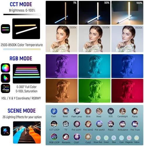 VILTROX K90 2 Pack RGB Tube Light  30W 38inch Large RGBWY Photography LED Video Stick Light Wand with APP/2 4G/Remote Control  CRI 97   26 Scenes  2500K 8500K  14 8V/3300mAh Battery  Magnetic Chip