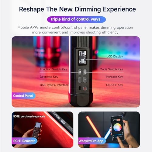 VILTROX K90 2 Pack RGB Tube Light  30W 38inch Large RGBWY Photography LED Video Stick Light Wand with APP/2 4G/Remote Control  CRI 97   26 Scenes  2500K 8500K  14 8V/3300mAh Battery  Magnetic Chip