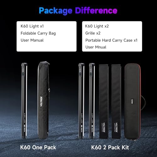 VILTROX K90 2 Pack RGB Tube Light  30W 38inch Large RGBWY Photography LED Video Stick Light Wand with APP/2 4G/Remote Control  CRI 97   26 Scenes  2500K 8500K  14 8V/3300mAh Battery  Magnetic Chip